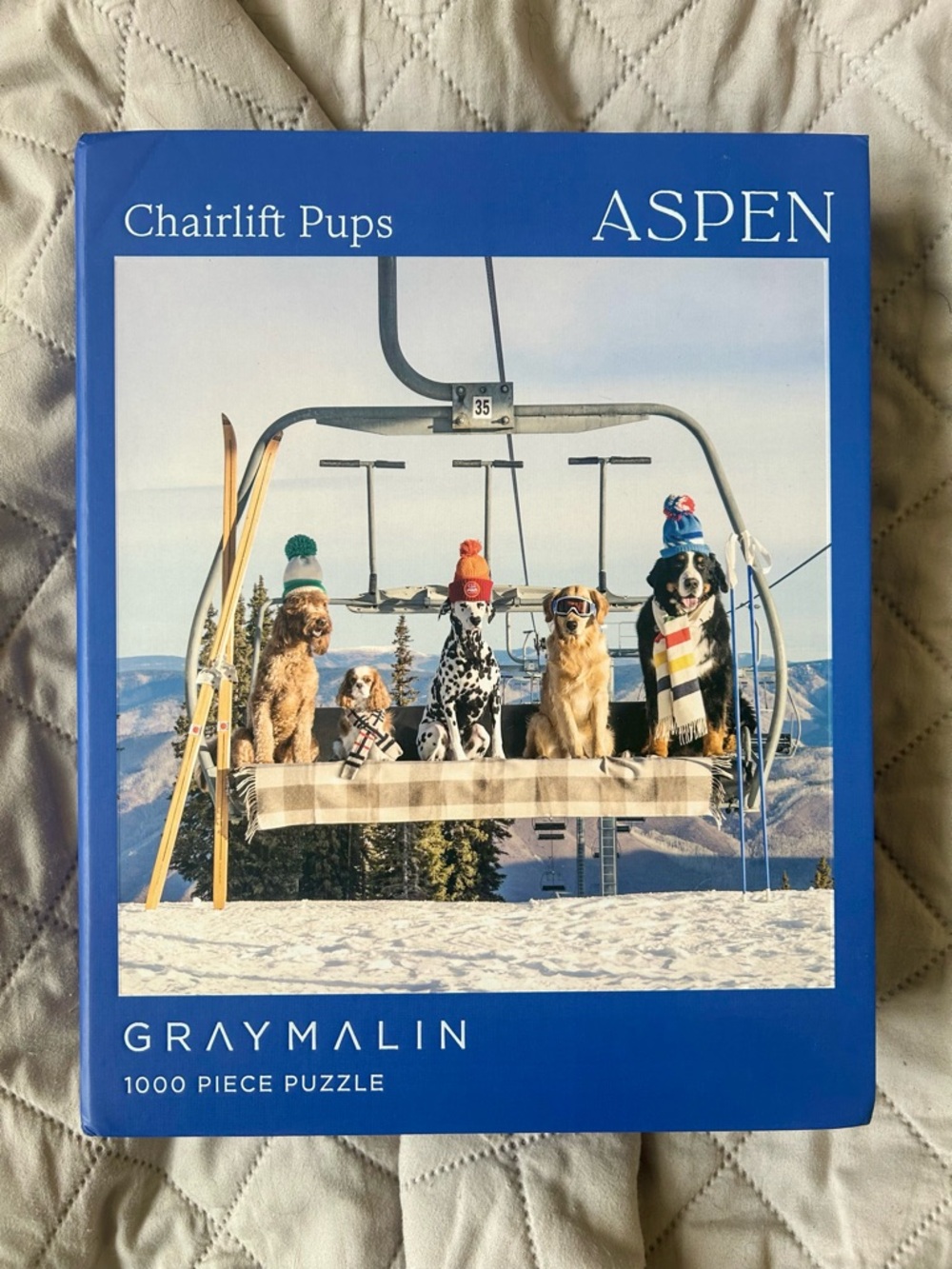 Gray Malin “ASPEN” 1000 Piece Puzzle — Chairlift Pups, unopened